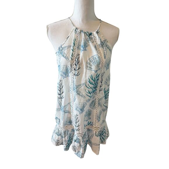 Blue Island Seashell Halter Cover Up Dress White Blue XS - Picture 1 of 4